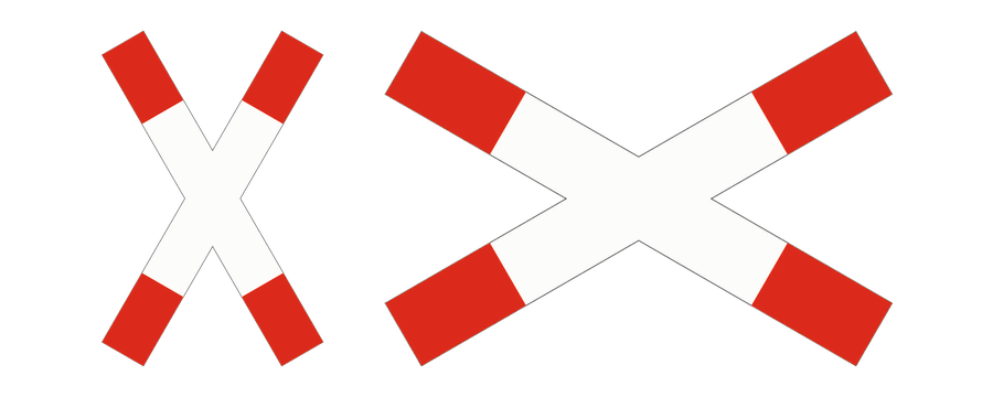 Zwei offizielle Andreaskreuze: links stehend, rechts liegend