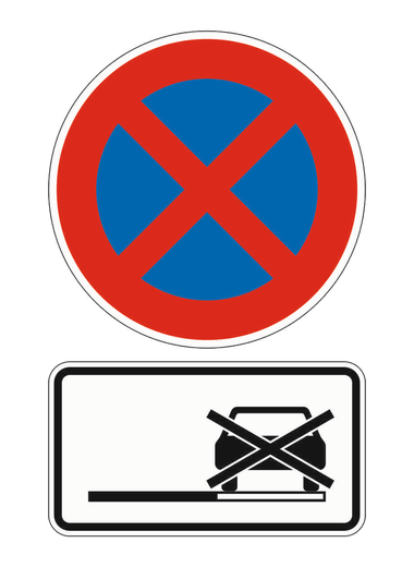Absolutes Haltverbot mit dem Zusatzzeichen Haltverbot auch auf dem Seitenstreifen