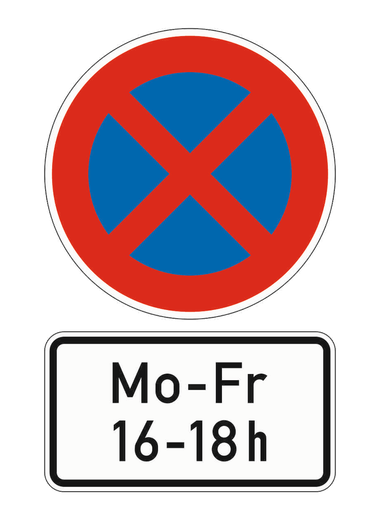 Absolutes Haltverbot mit dem Zusatzzeichen Mo-Fr 16-18 h