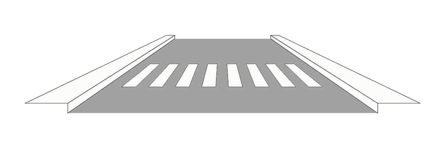Amtliche Darstellung eines Fußgängerüberwegs mit weißen Streifen quer über die Fahrbahn