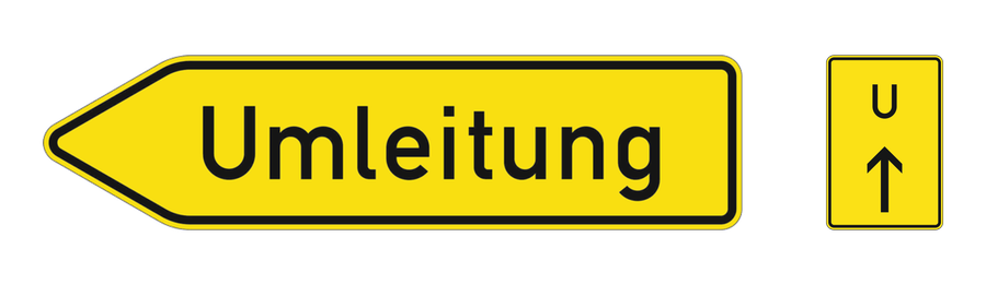 Umleitungspfeil nach links und Fortsetzung der Umleitung geradeaus