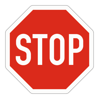 Ein rotes Achteck mit weißem Rand und der weißen Aufschrift STOP