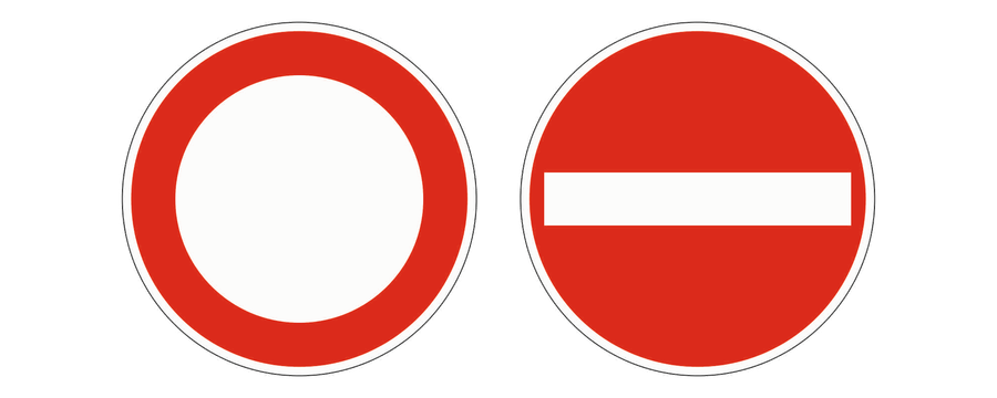 Links das Verbot für Fahrzeuge aller Art, rechts das Verbot der Einfahrt