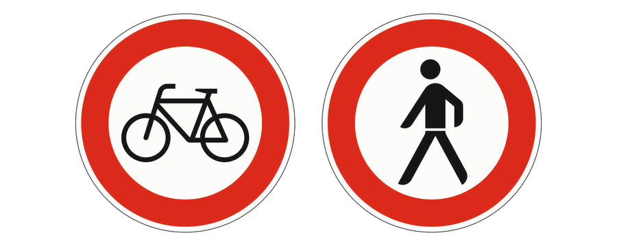 Links Verbot für Radverkehr, rechts Verbot für Fußgänger