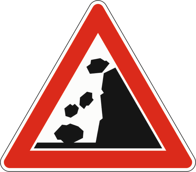 Verkehrszeichen: Steinschlag - Aufstellung rechts