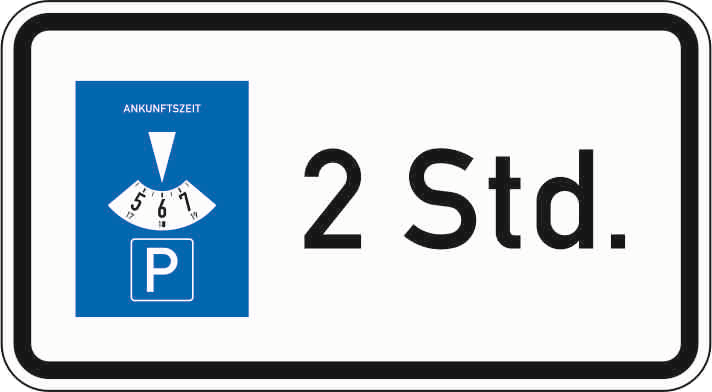 Verkehrszeichen: Parkscheibe 2 Stunden