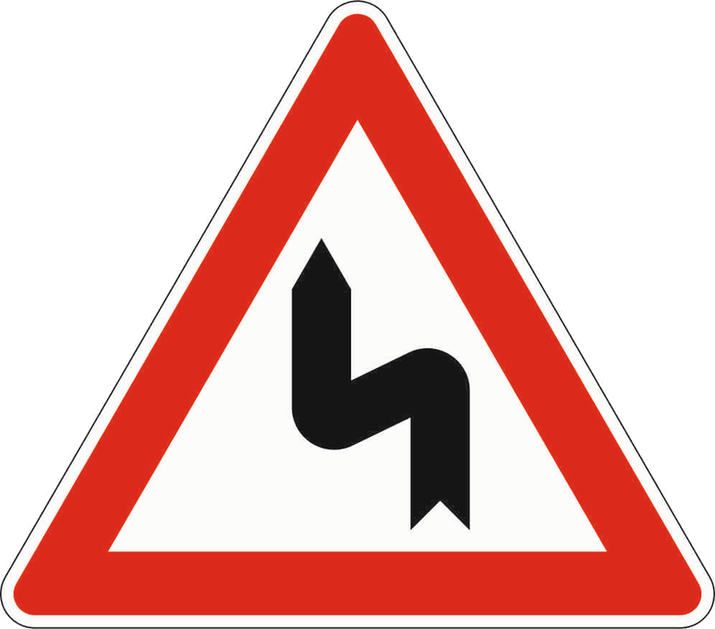Verkehrszeichen: Doppelkurve - zunächst links