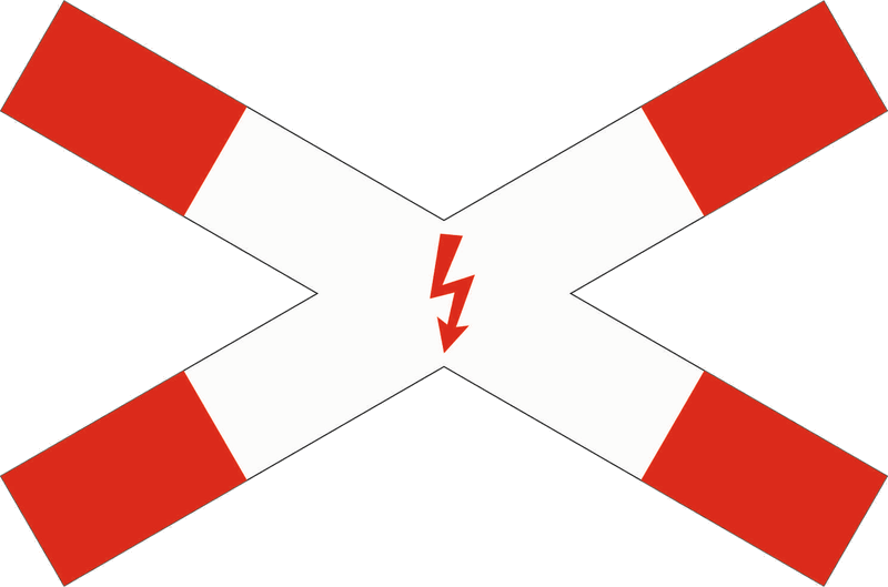 Verkehrszeichen: Andreaskreuz - liegend mit Blitzpfeil