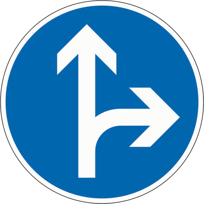Verkehrszeichen: Vorgeschriebene Fahrtrichtung - geradeaus oder rechts