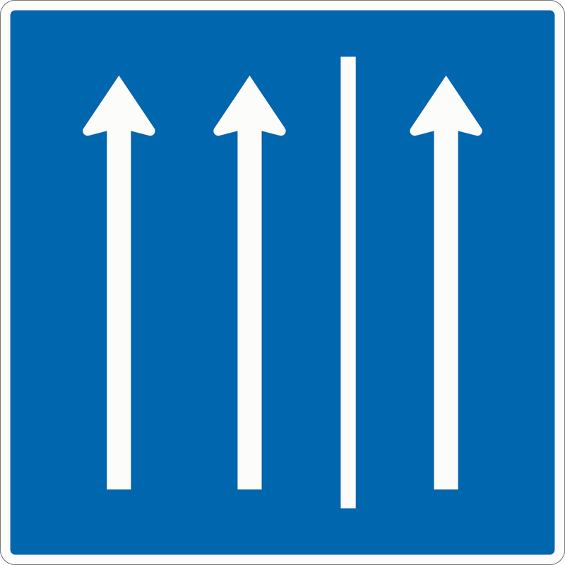 Verkehrszeichen: Seitenstreifen befahren - 2 Fahrstreifen + Seitenstreifen