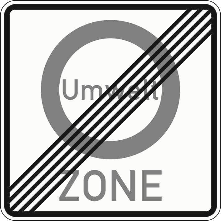 Verkehrszeichen: Ende einer Verkehrsverbotszone zur Verminderung schädlicher Luftverunreinigungen in einer Zone