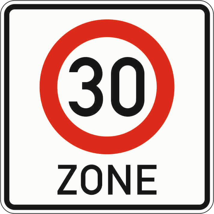 Verkehrszeichen: Beginn einer Tempo 30-Zone