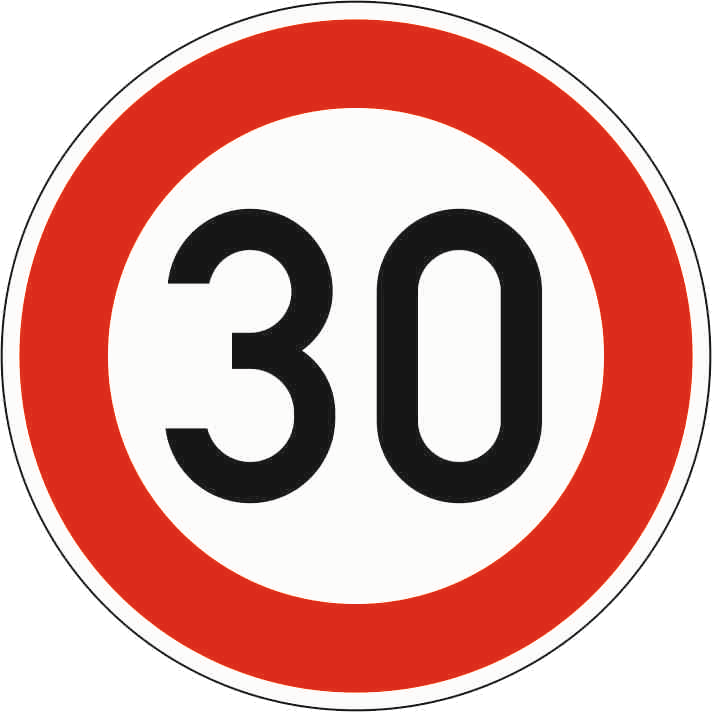 Verkehrszeichen: Zulässige Höchstgeschwindigkeit 30 km/h