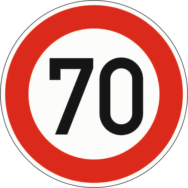 Verkehrszeichen: Zulässige Höchstgeschwindigkeit 70 km/h