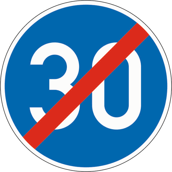 Verkehrszeichen: Ende der vorgeschriebenen Mindestgeschwindigkeit (Unternummer (nur volle Zehner) steht jeweils für den Zahlenwert)