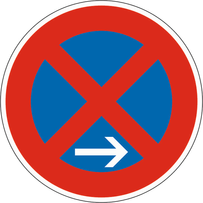 Verkehrszeichen: Absolutes Haltverbot - Ende - Aufstellung rechts