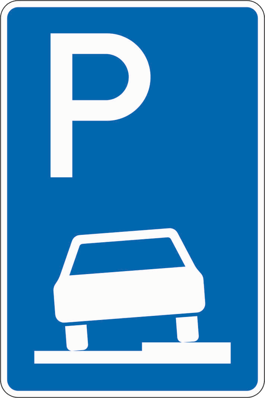 Verkehrszeichen: Parken auf Gehwegen - halb in Fahrtrichtung rechts