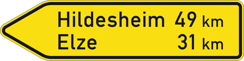 Verkehrszeichen: Pfeilwegweiser auf sonstigen Straßen - linksweisend
