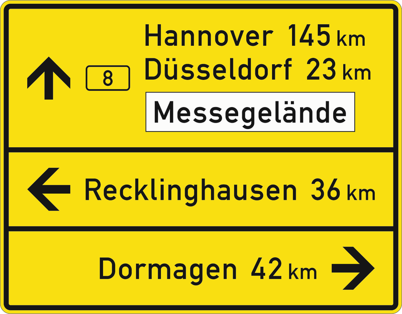 Verkehrszeichen: Tabellenwegweiser - kompakte Form